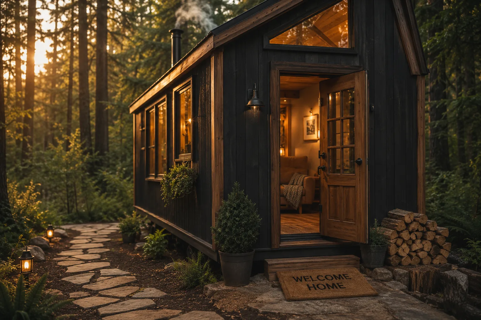 Cozy tiny home cabin in forest